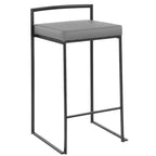 LumiSource Set of 3 Fuji Stacker Counter Height Barstools Black Metal/Gray PU