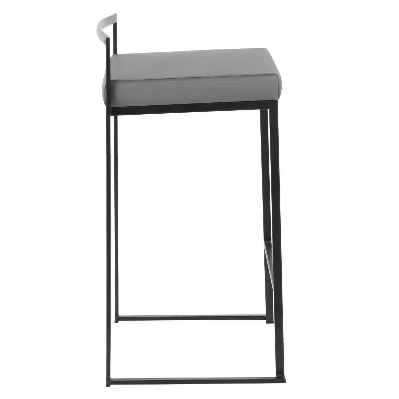 LumiSource Set of 3 Fuji Stacker Counter Height Barstools Black Metal/Gray PU