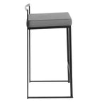 LumiSource Set of 3 Fuji Stacker Counter Height Barstools Black Metal/Gray PU