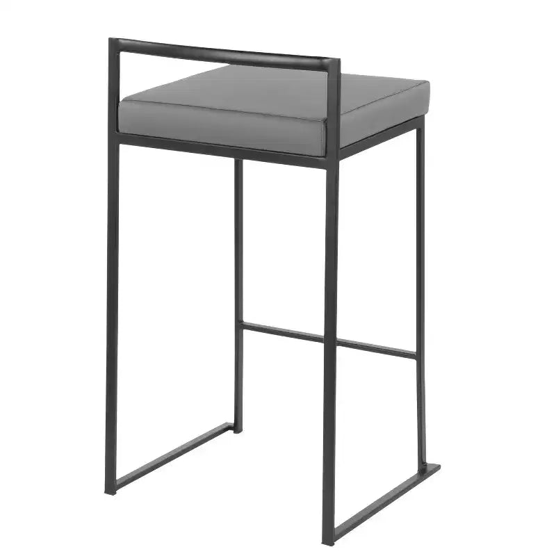 LumiSource Set of 3 Fuji Stacker Counter Height Barstools Black Metal/Gray PU