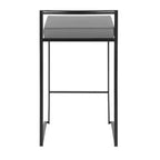 LumiSource Set of 3 Fuji Stacker Counter Height Barstools Black Metal/Gray PU