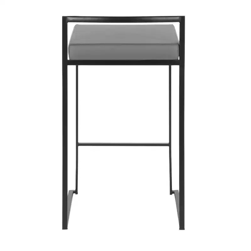 LumiSource Set of 3 Fuji Stacker Counter Height Barstools Black Metal/Gray PU