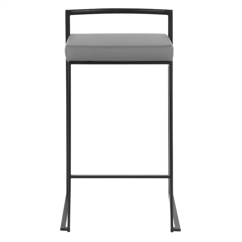 LumiSource Set of 3 Fuji Stacker Counter Height Barstools Black Metal/Gray PU