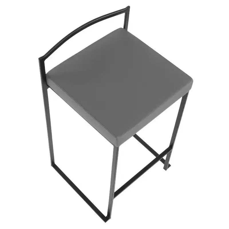 LumiSource Set of 3 Fuji Stacker Counter Height Barstools Black Metal/Gray PU