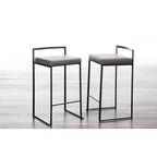 LumiSource Set of 3 Fuji Stacker Counter Height Barstools Black Metal/Gray PU