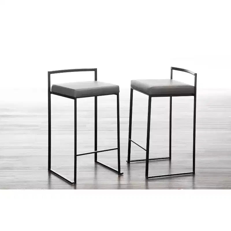 LumiSource Set of 3 Fuji Stacker Counter Height Barstools Black Metal/Gray PU