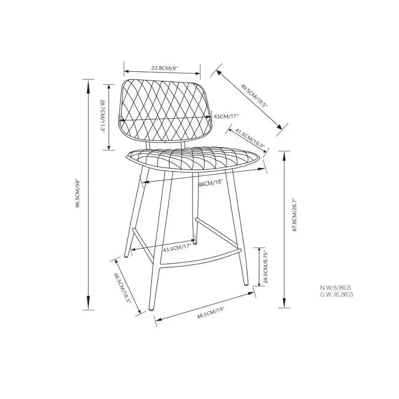 WyndenHall Set of 2 Skyla Counter Height Barstools Black: Quilted Upholstery, Plywood Frame, Footrest