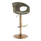 LumiSource Set of 2 Curva Adjustable Barstools Gold/Green Fabric