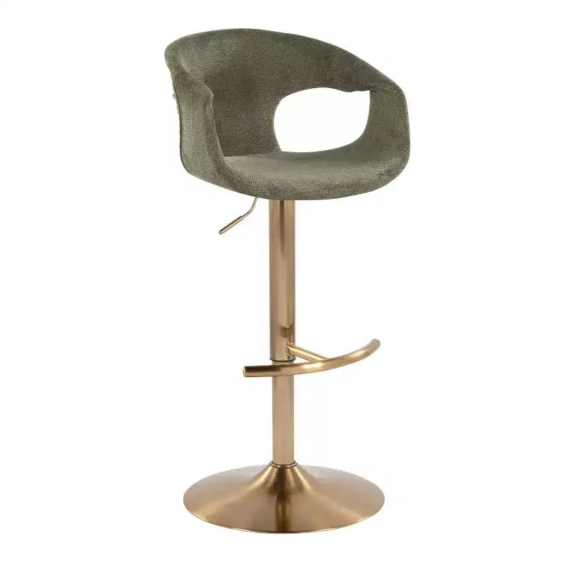 LumiSource Set of 2 Curva Adjustable Barstools Gold/Green Fabric