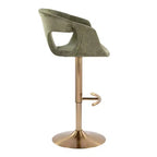 LumiSource Set of 2 Curva Adjustable Barstools Gold/Green Fabric