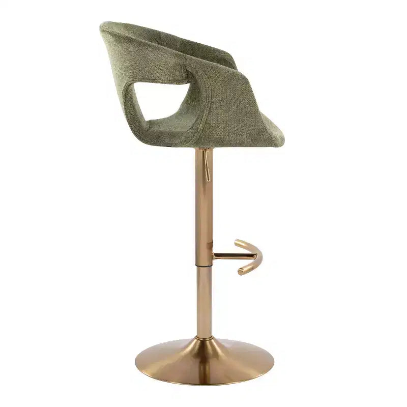 LumiSource Set of 2 Curva Adjustable Barstools Gold/Green Fabric