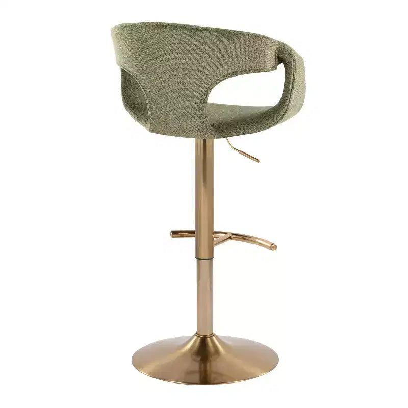 LumiSource Set of 2 Curva Adjustable Barstools Gold/Green Fabric