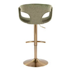 LumiSource Set of 2 Curva Adjustable Barstools Gold/Green Fabric