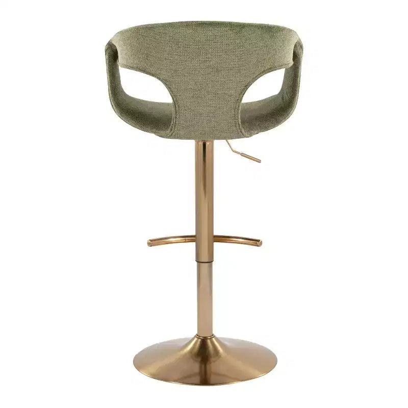 LumiSource Set of 2 Curva Adjustable Barstools Gold/Green Fabric