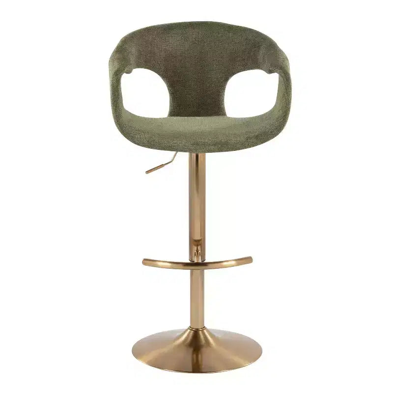 LumiSource Set of 2 Curva Adjustable Barstools Gold/Green Fabric