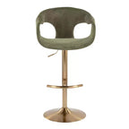 LumiSource Set of 2 Curva Adjustable Barstools Gold/Green Fabric