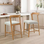 Christopher Knight Home Set of 2 Zion Contemporary Rubberwood Upholstered with Curved Open Back Counter Height Barstools Natural