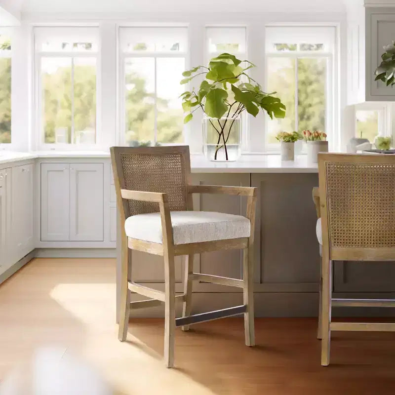 Madison Park Paulie Cane Back Counter Height Barstool Cream/Reclaimed Natural