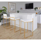 LumiSource Set of 3 Fuji High Back Barstools Gold Steel/White PU