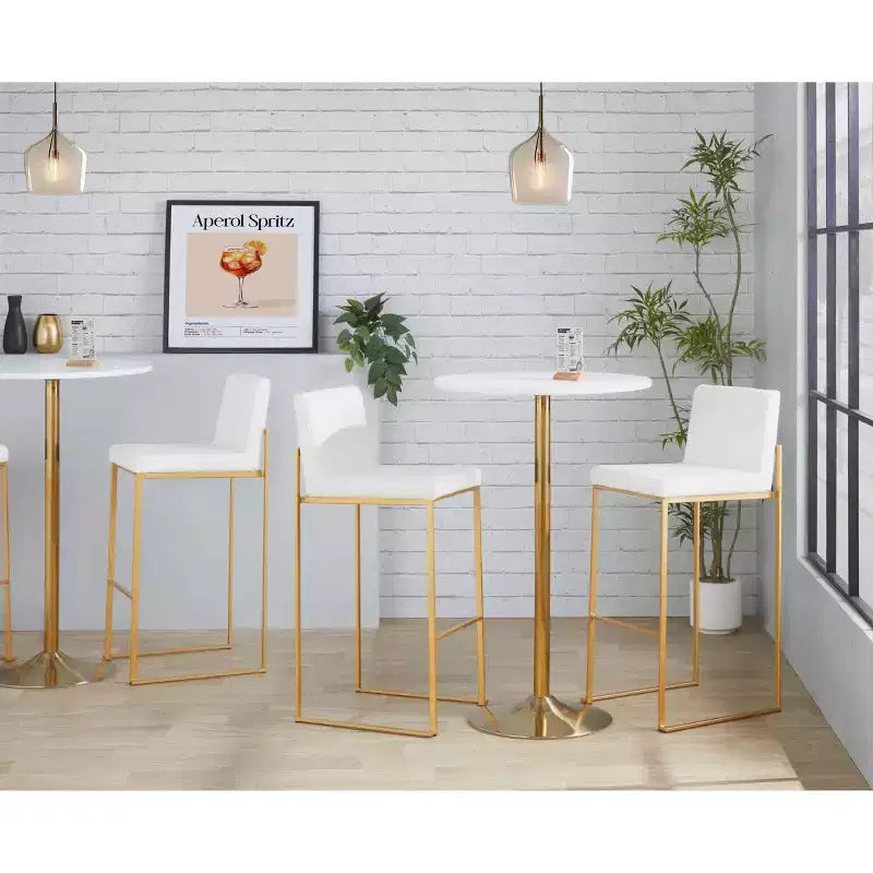 LumiSource Set of 3 Fuji High Back Barstools Gold Steel/White PU