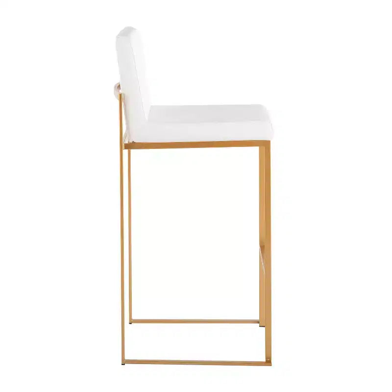 LumiSource Set of 3 Fuji High Back Barstools Gold Steel/White PU