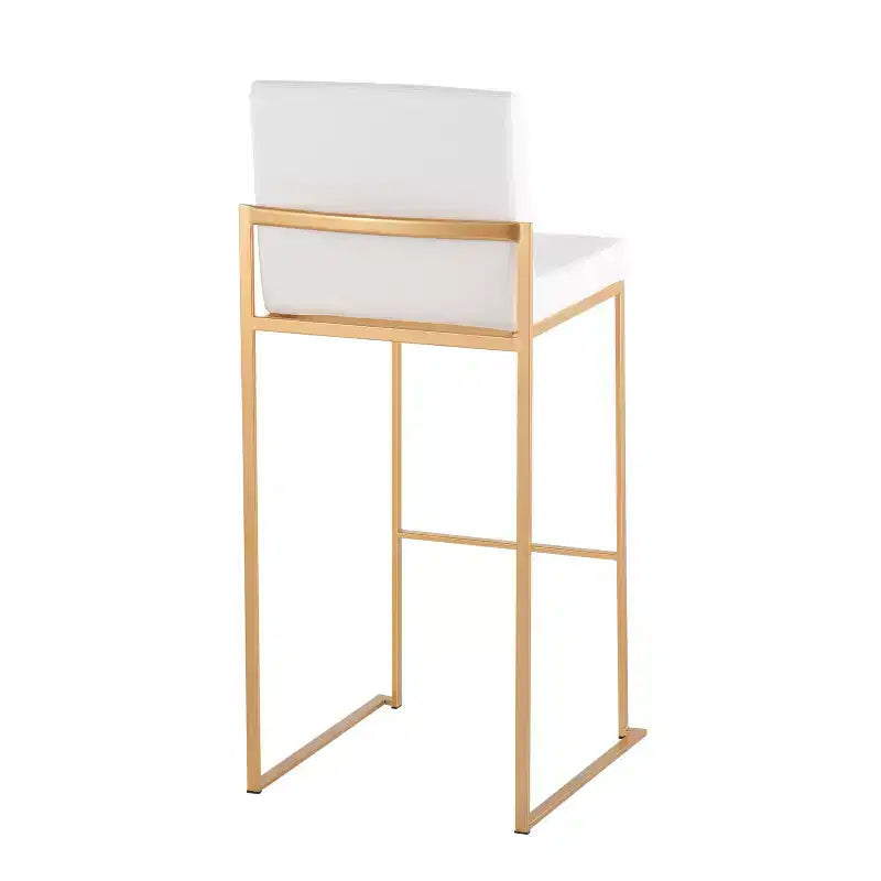 LumiSource Set of 3 Fuji High Back Barstools Gold Steel/White PU