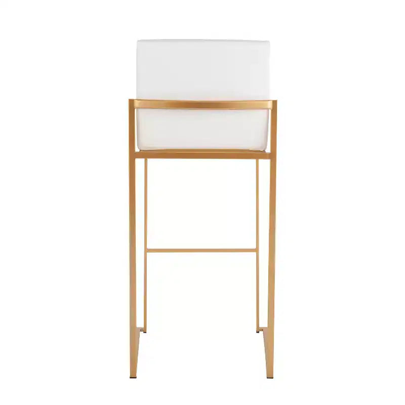 LumiSource Set of 3 Fuji High Back Barstools Gold Steel/White PU