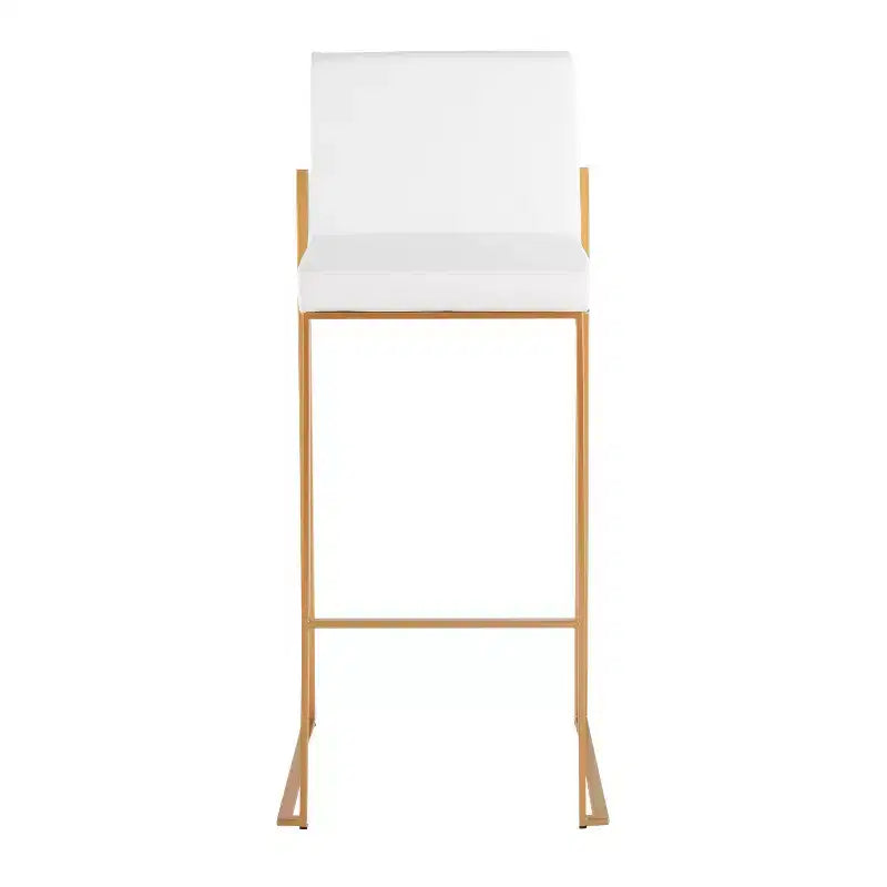 LumiSource Set of 3 Fuji High Back Barstools Gold Steel/White PU