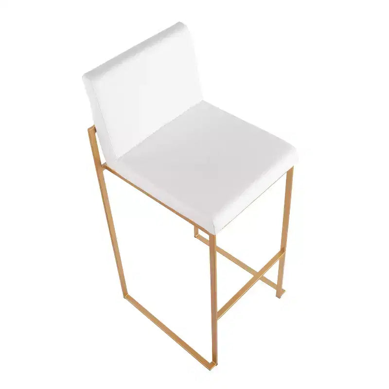 LumiSource Set of 3 Fuji High Back Barstools Gold Steel/White PU