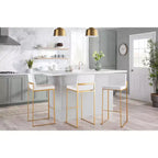 LumiSource Set of 3 Fuji High Back Barstools Gold Steel/White PU