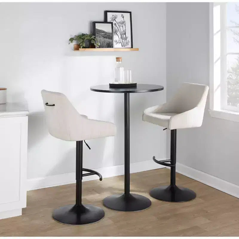 LumiSource Set of 2 Hannah Adjustable Barstools Black Metal/Cream Fabric
