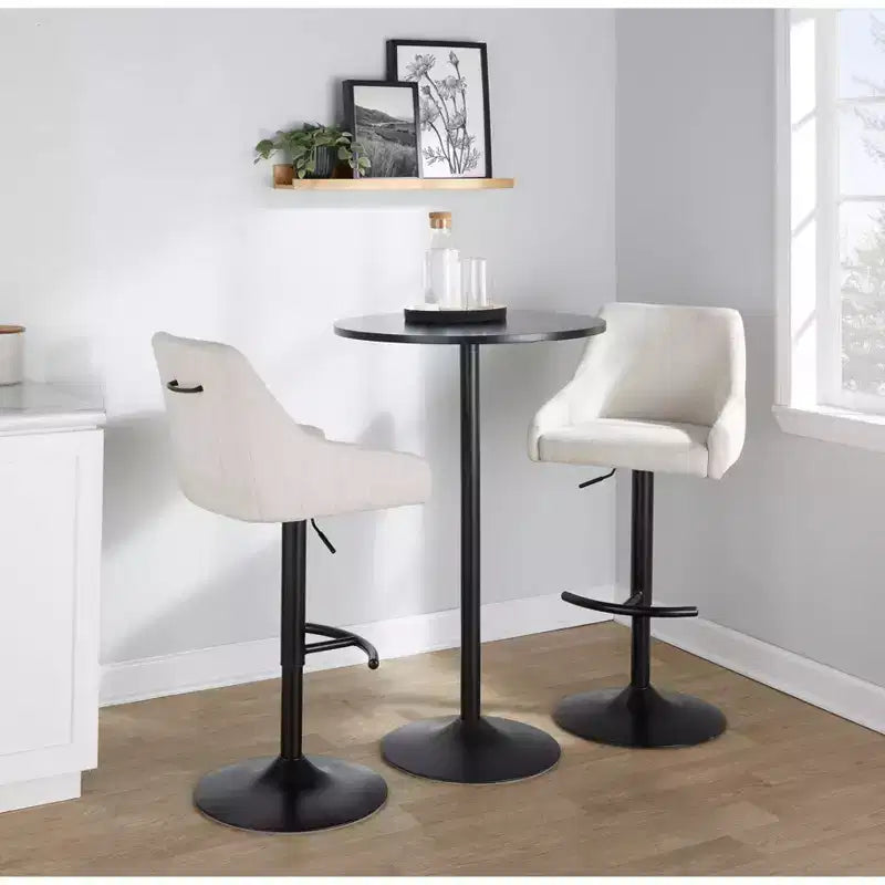 LumiSource Set of 2 Hannah Adjustable Barstools Black Metal/Cream Fabric