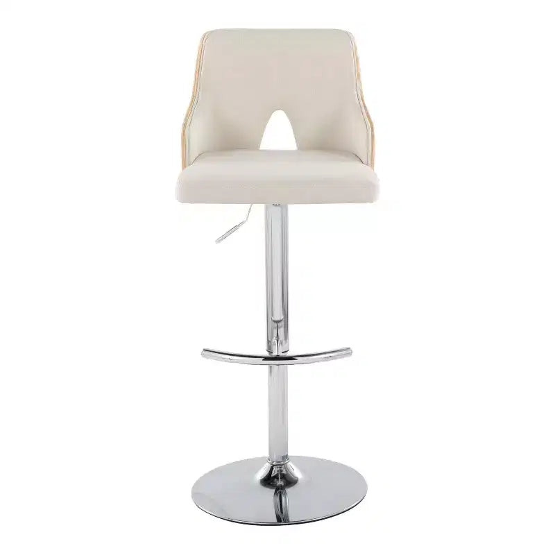LumiSource Set of 2 Stella Adjustable Barstools Chrome/Natural/Cream: Upholstered Chair, Metal Frame, Footrest