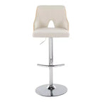 LumiSource Set of 2 Stella Adjustable Barstools Chrome/Natural/Cream: Upholstered Chair, Metal Frame, Footrest