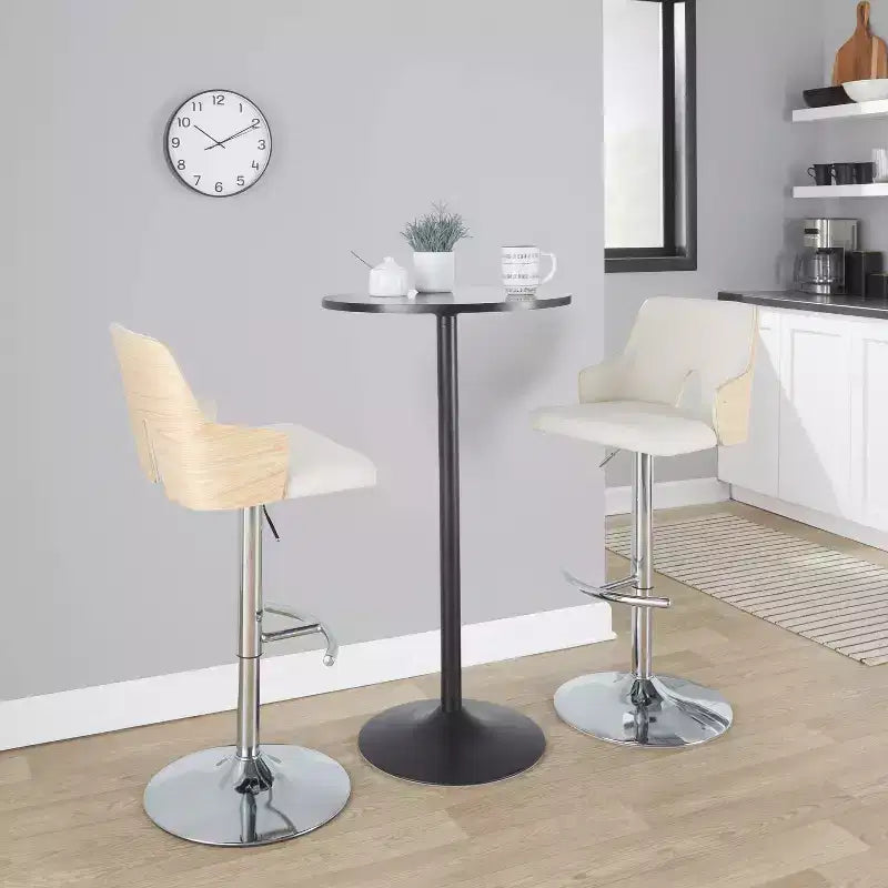 LumiSource Set of 2 Stella Adjustable Barstools Chrome/Natural/Cream: Upholstered Chair, Metal Frame, Footrest