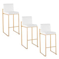 LumiSource Set of 3 Fuji High Back Barstools Gold Steel/White Velvet