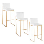 LumiSource Set of 3 Fuji High Back Barstools Gold Steel/White Velvet