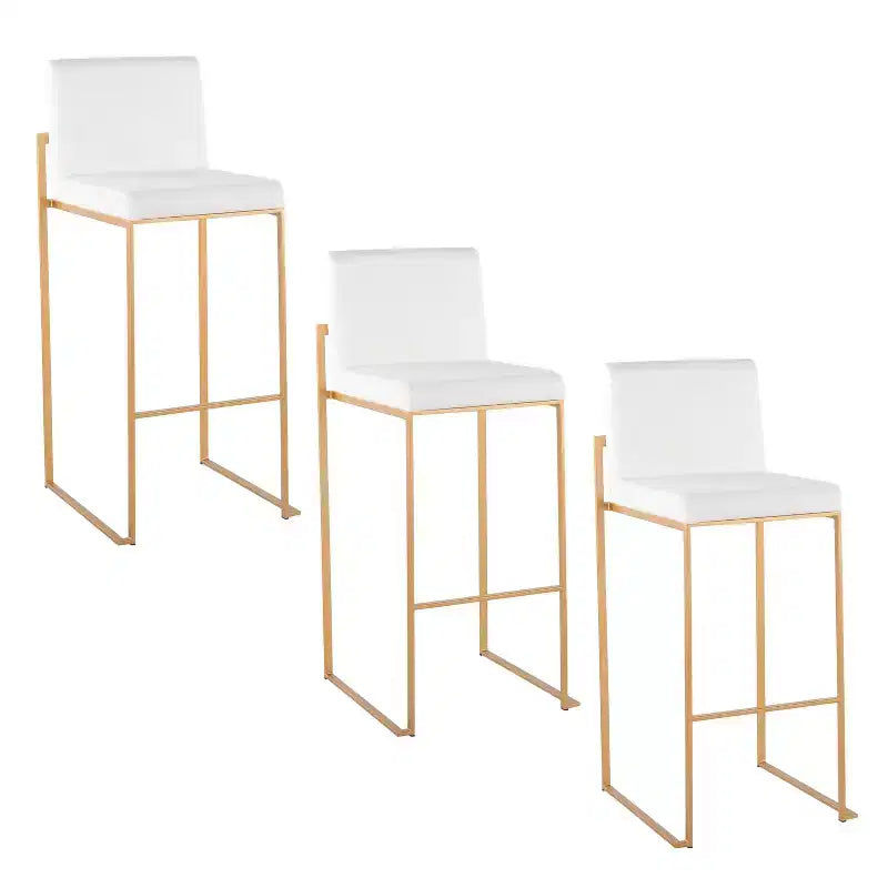 LumiSource Set of 3 Fuji High Back Barstools Gold Steel/White Velvet