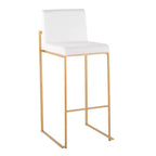 LumiSource Set di 3 Sgabelli da Bar Alti Fuji Acciaio Oro/Velluto Bianco