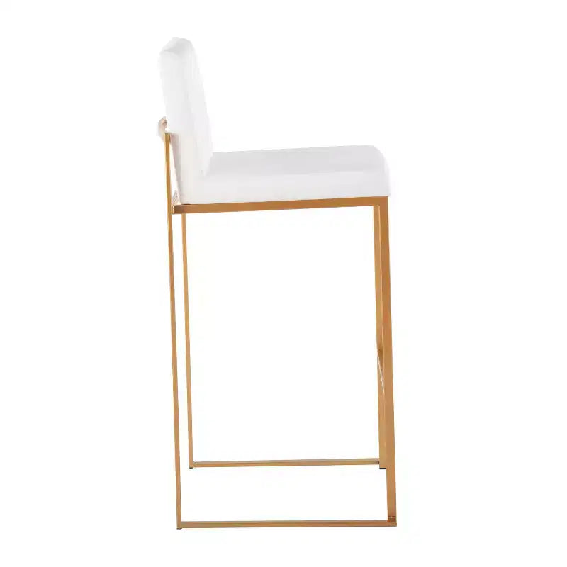LumiSource Set di 3 Sgabelli da Bar Alti Fuji Acciaio Oro/Velluto Bianco