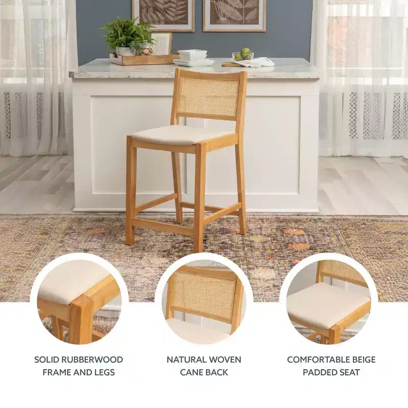 Powell Set di 2 Sgabelli da Bar Altezza Bancone Bessie Cane Natural