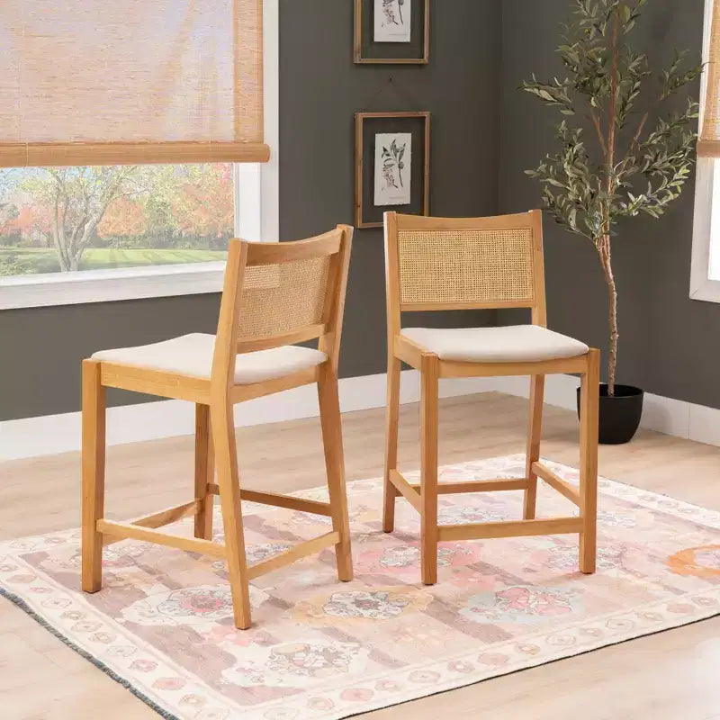 Powell Set of 2 Bessie Cane Counter Height Barstools Natural