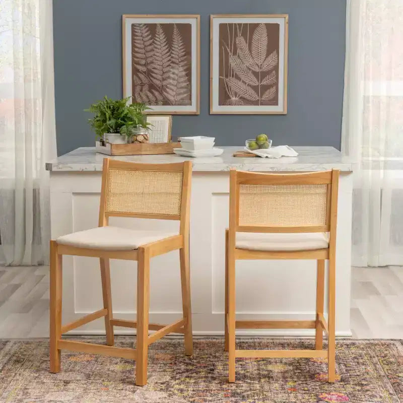 Powell Set di 2 Sgabelli da Bar Altezza Bancone Bessie Cane Natural