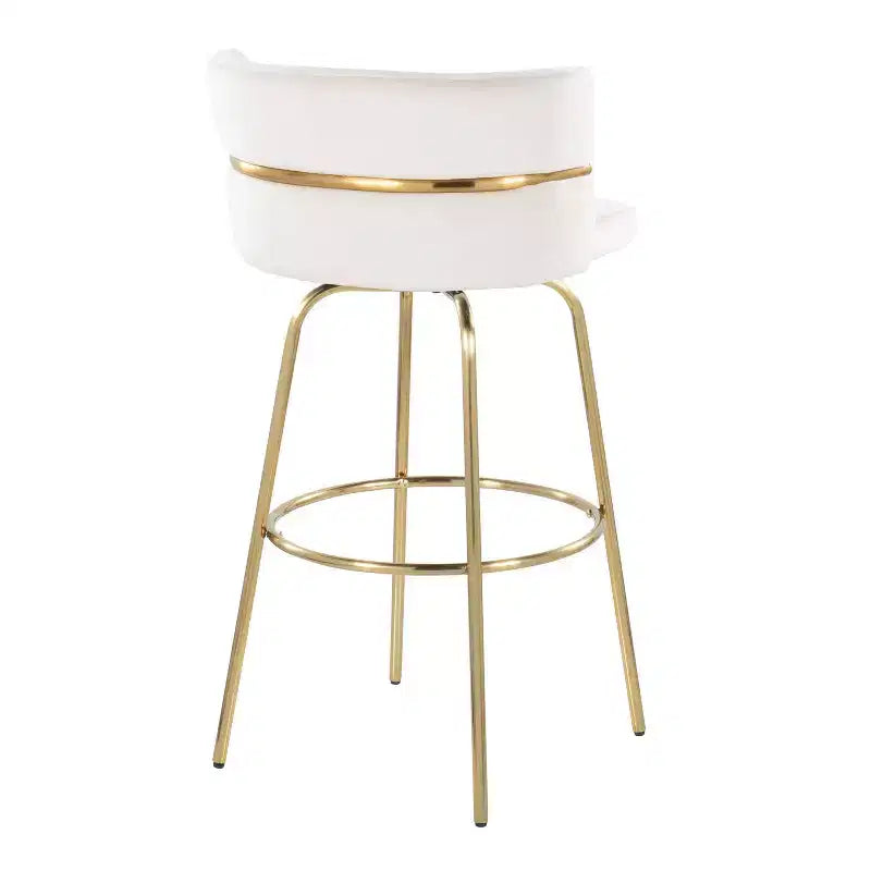 Set of 2 Cinch-Claire Barstools Gold/Cream - LumiSource: Swivel, Velvet Upholstery, Metal Base