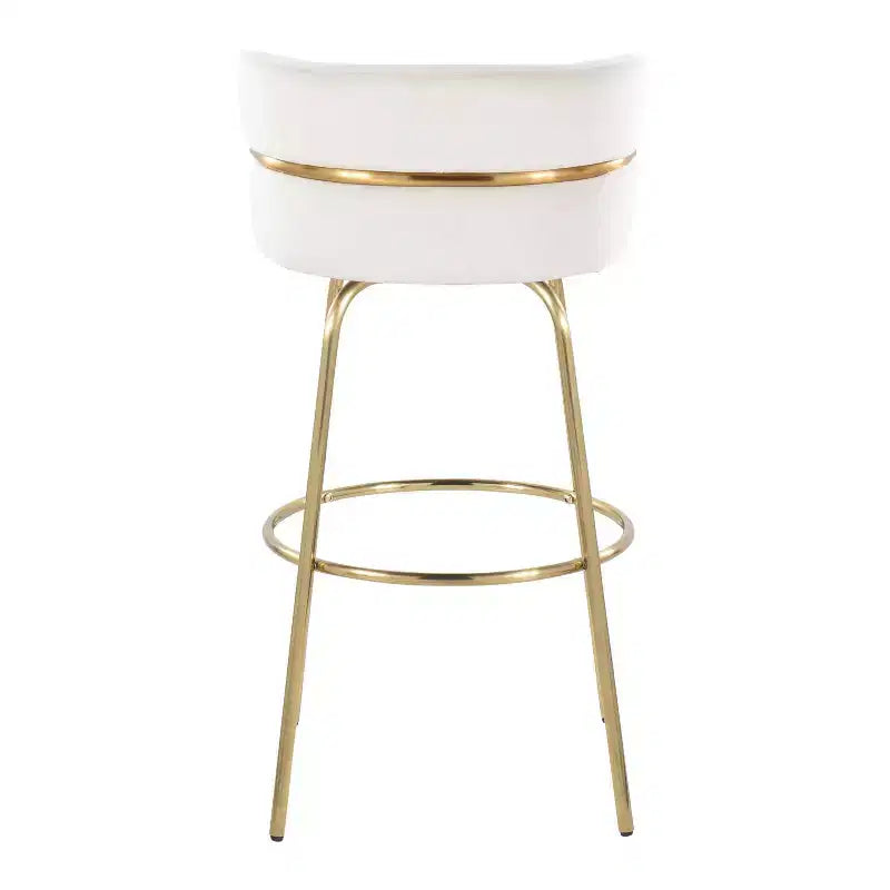 Set of 2 Cinch-Claire Barstools Gold/Cream - LumiSource: Swivel, Velvet Upholstery, Metal Base