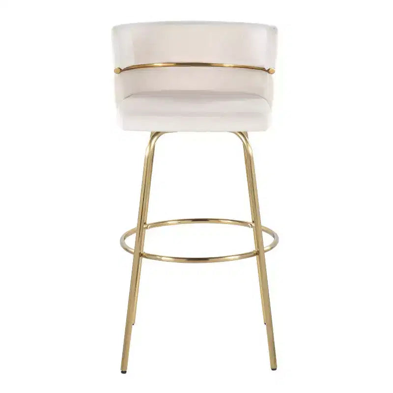 Set of 2 Cinch-Claire Barstools Gold/Cream - LumiSource: Swivel, Velvet Upholstery, Metal Base