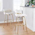 Set of 2 Cinch-Claire Barstools Gold/Cream - LumiSource: Swivel, Velvet Upholstery, Metal Base