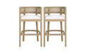 Christopher Knight Home Set of 2 Alaia Contemporary Rubberwood Upholstered with Curved Rattan Back Counter Height Barstools Natural