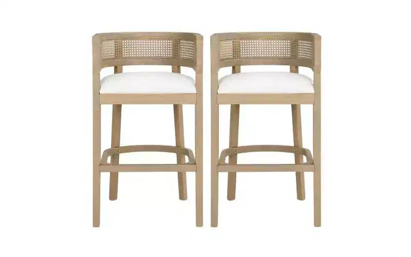 Christopher Knight Home Set of 2 Alaia Contemporary Rubberwood Upholstered with Curved Rattan Back Counter Height Barstools Natural