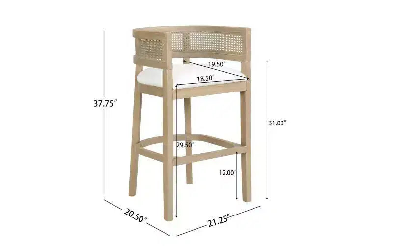 Christopher Knight Home Set di 2 Sgabelli da Bar Alaia Contemporanei in Legno di Gomma Tappezzati con Schienale Curvo in Rattan Altezza Bancone Naturale